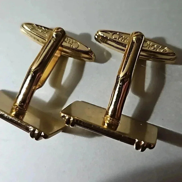 Christian Dior Bullet Back Gold Tone Cufflinks and matching Tie Bar - Picture 2 of 4